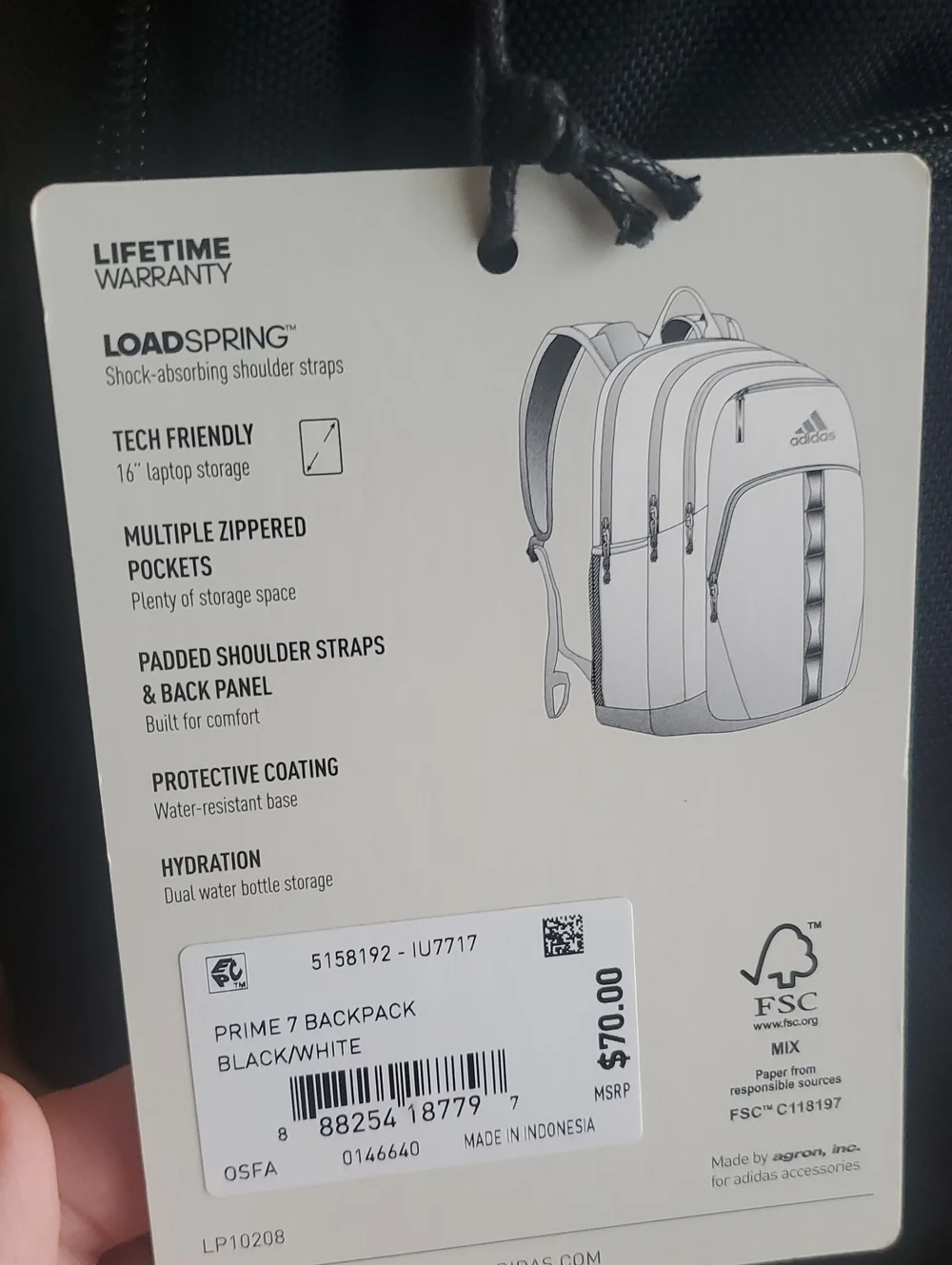 adidas Black Backpack with White Logo - Men's 16